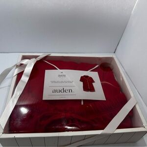 New Auden Women’s Cloud Knit Pajama Set – Red with White (Top + Shorts) medium